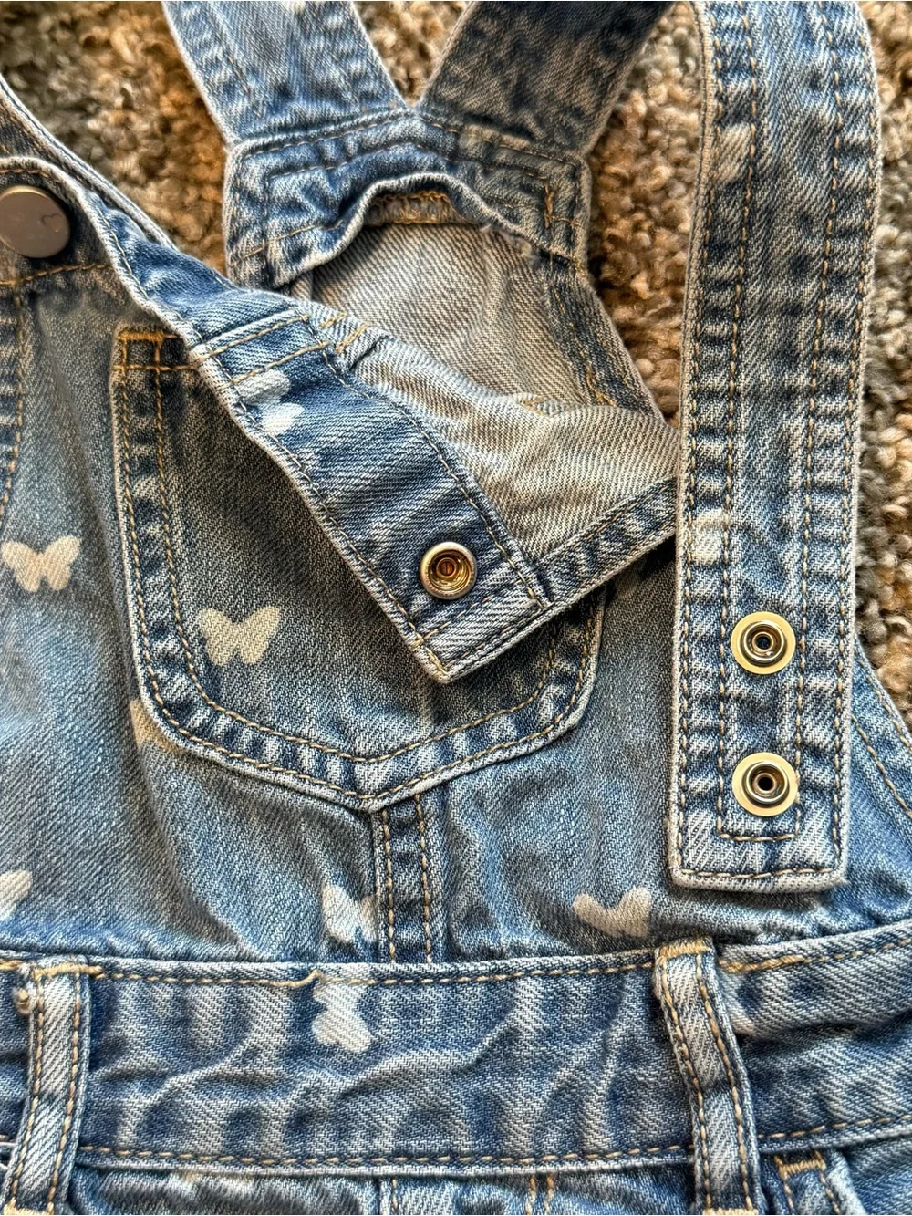 The Children’s Place Girls Denim Overalls 4T Butterfly Print Jean Overalls
